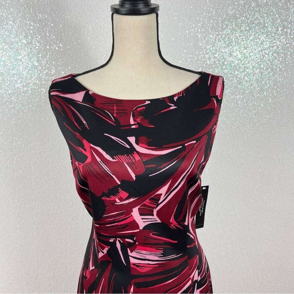 Tahari ASL sleeveless printed sheath dress in Berry Wine color - Picture 14 of 16
